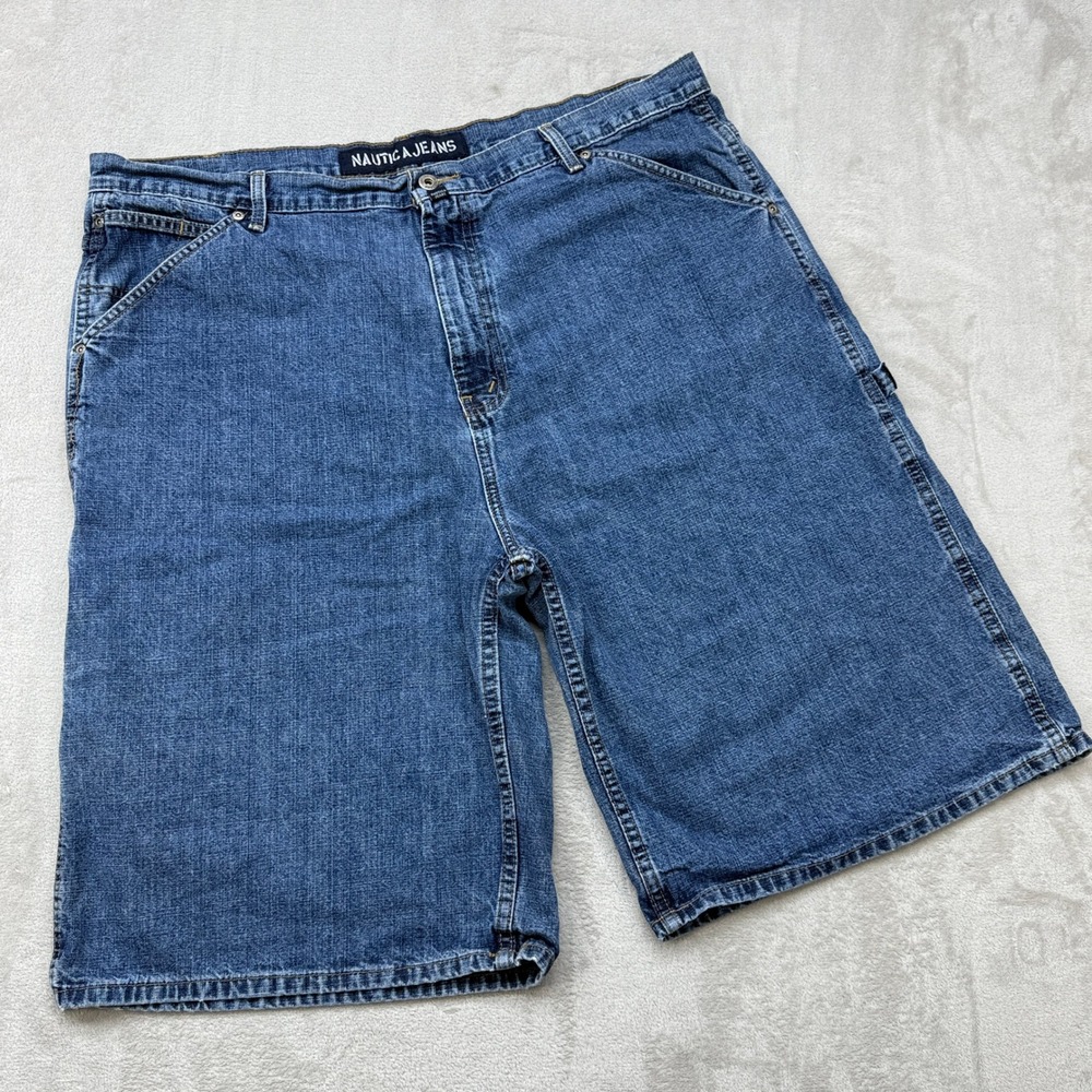 Nautica Carpenter Denim Shorts Men 42 Blue Medium Wash Skater Street Utility Y2K